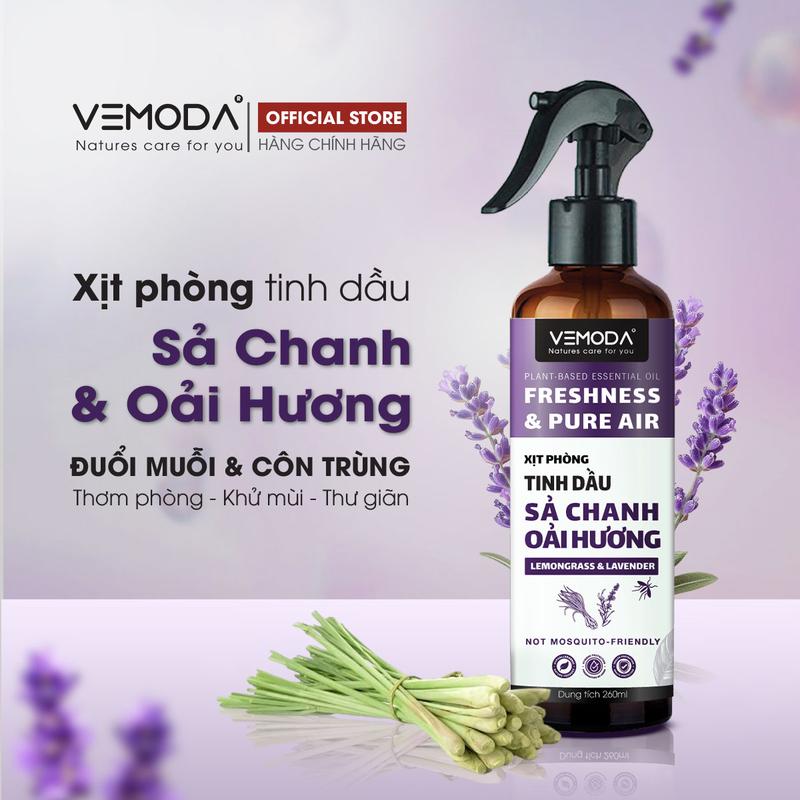 Bình Xịt Phòng Tinh Dầu Sả Chanh & Oải Hương Vemoda - Khử Mùi Thơm Phòng Hỗ Trợ Xua Đuổi Muỗi Và Côn Trùng Hiệu Quả