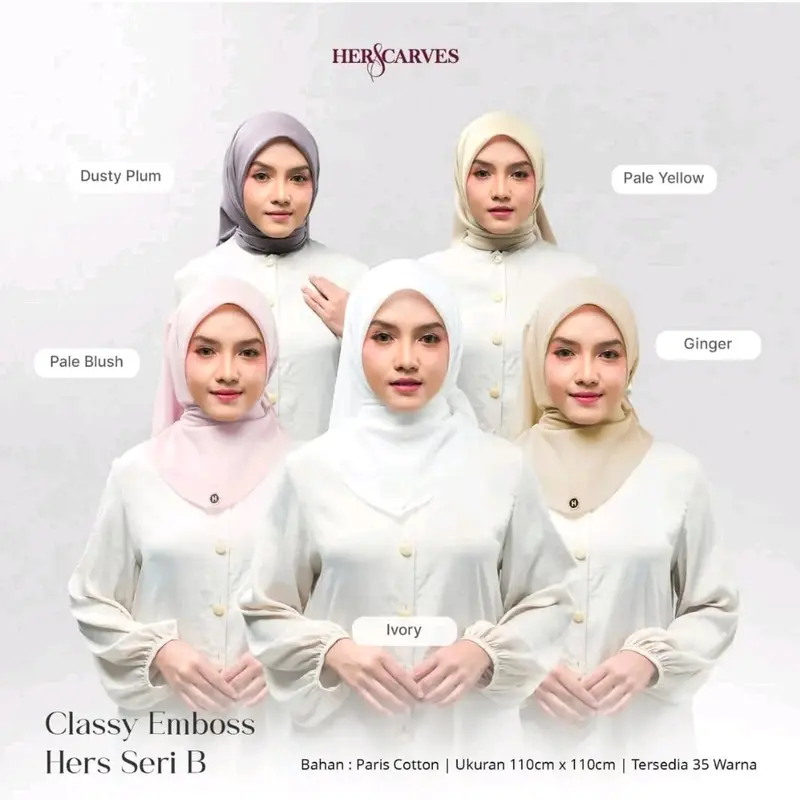ISI 1 BOX EMBOS HERSSCARVES  MONOGRAM EMBOS BAHAN  LEMBUT GAMPANG DI ATUR HIJAB ELEGAN SUDAH PAKAI PACKING BOX PREMIUM LOGO METAL PREMIUM TIDAK KARATAN toleransi ke 115cm Kerudung Empat Square Muslim 4