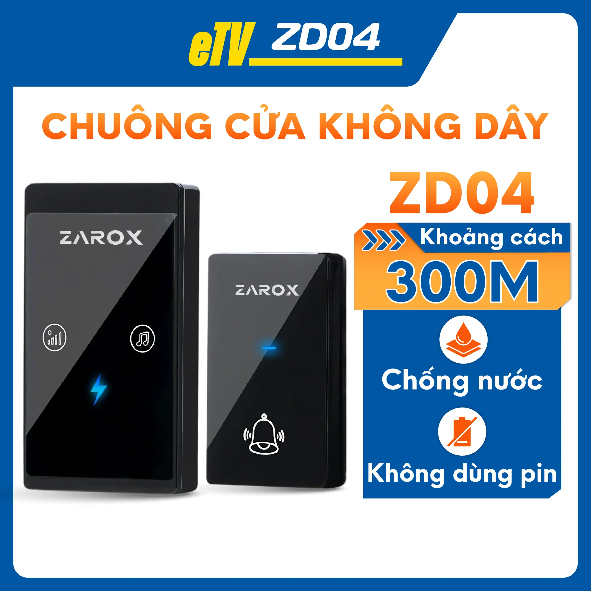 Chuông cửa không dây Không Dùng Pin Zarox cao cấp sang trọng, không cần thay pin, lắp đặt siêu dễ