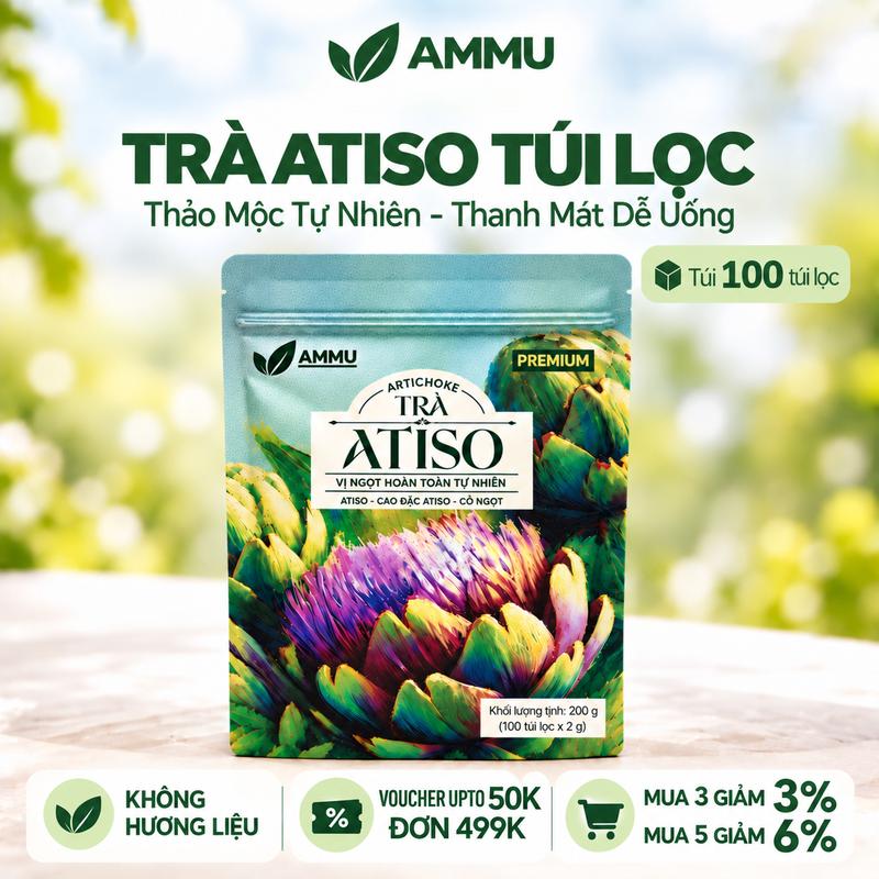 Trà Atiso Túi Lọc AMMU Thảo Mộc Tự Nhiên - Thanh Mát Dễ Uống Túi 100 Túi Lọc (200g) Tiết Kiệm