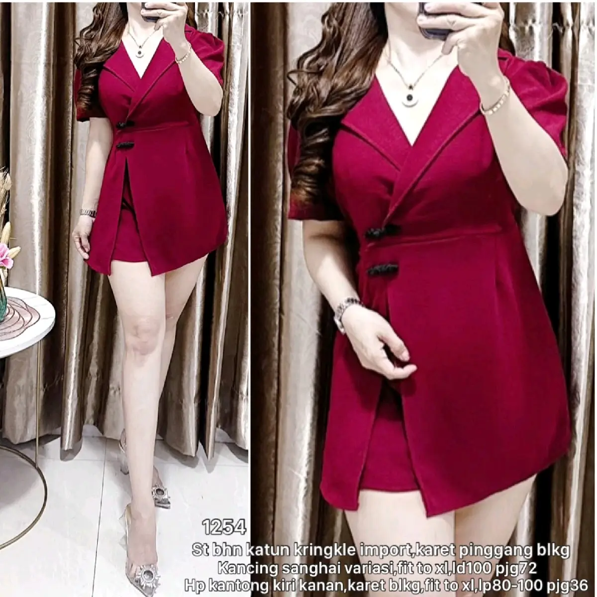 1254 / 1391 / 2128 / 2129 - Stelan Krah Blezer bhn katun halus import, kancing shanghai variasi, karet blkg + Hp kantong kirikanan, karet blkg