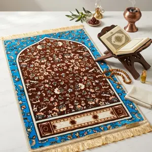 [ HAMAV HOME ] SAJADAH RAWIS ANTI SLIP MOTIF RAUDHOH, Halus, Lembut || 110X70 cm || bunga coklat