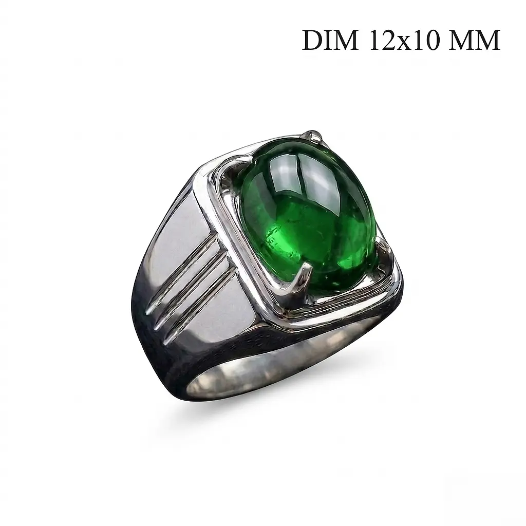 Cincin Stainless / Monel Batu Hijau Zamrud Kalimantan Obsidian Glass Elegant