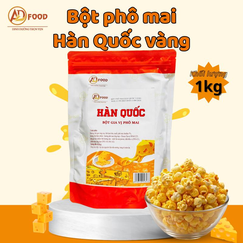 1kg Bột phô mai Hàn Quốc ADFOOD màu vàng - vị truyền thống, dễ ăn, dùng để rắc trực tiếp hoặc làm chấm, làm