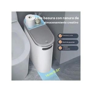 Bote de basura para baño con tapa de gran capacidad, bote creativo para espacios pequeños, tipo de presión, cesta de plástico para basura en cocina y cuarto