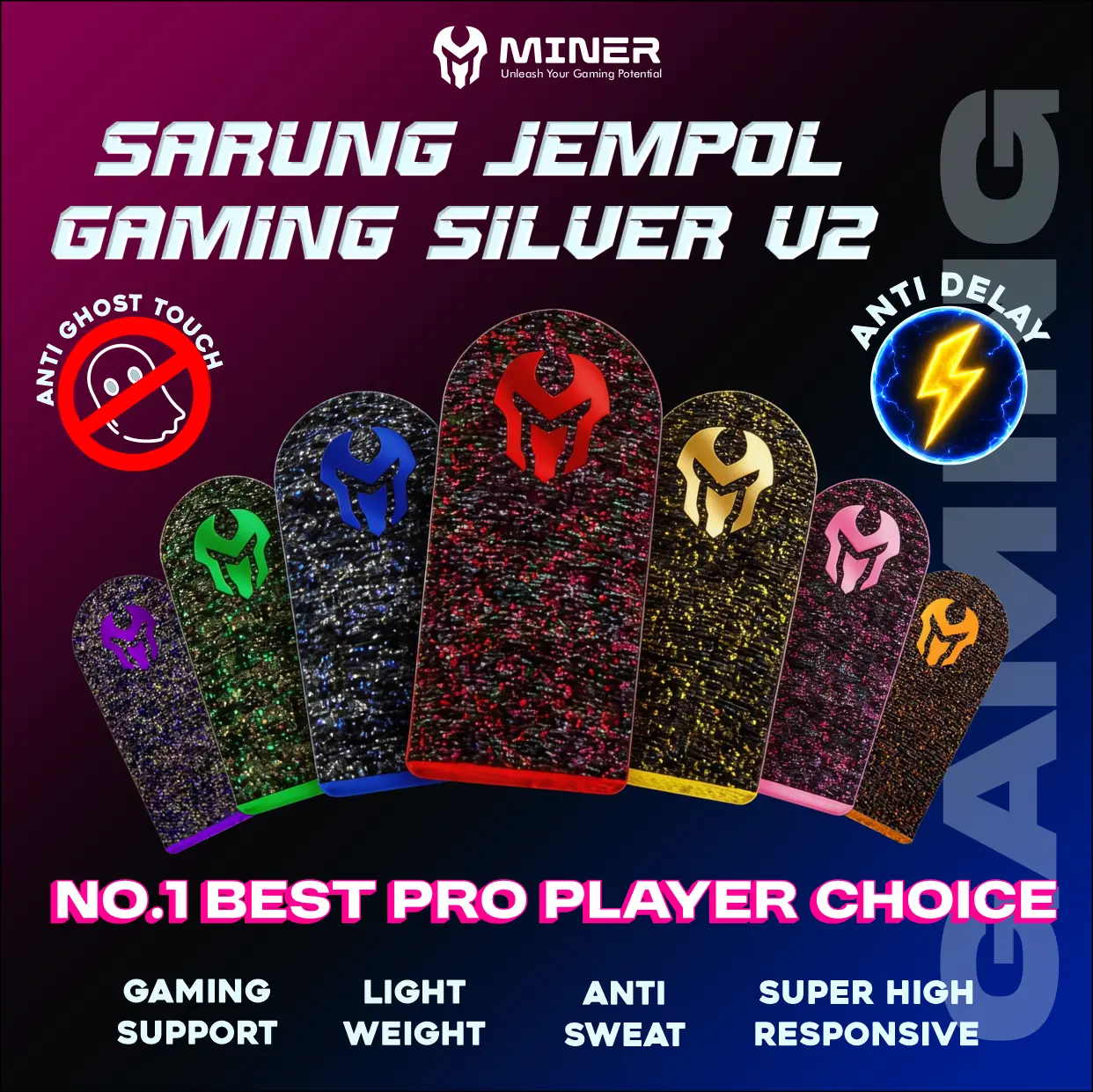 MINER Sarung Jempol Gaming Finger Sleeve V2 | Ultra-Light Thumb Sleeve for Mobile Gaming