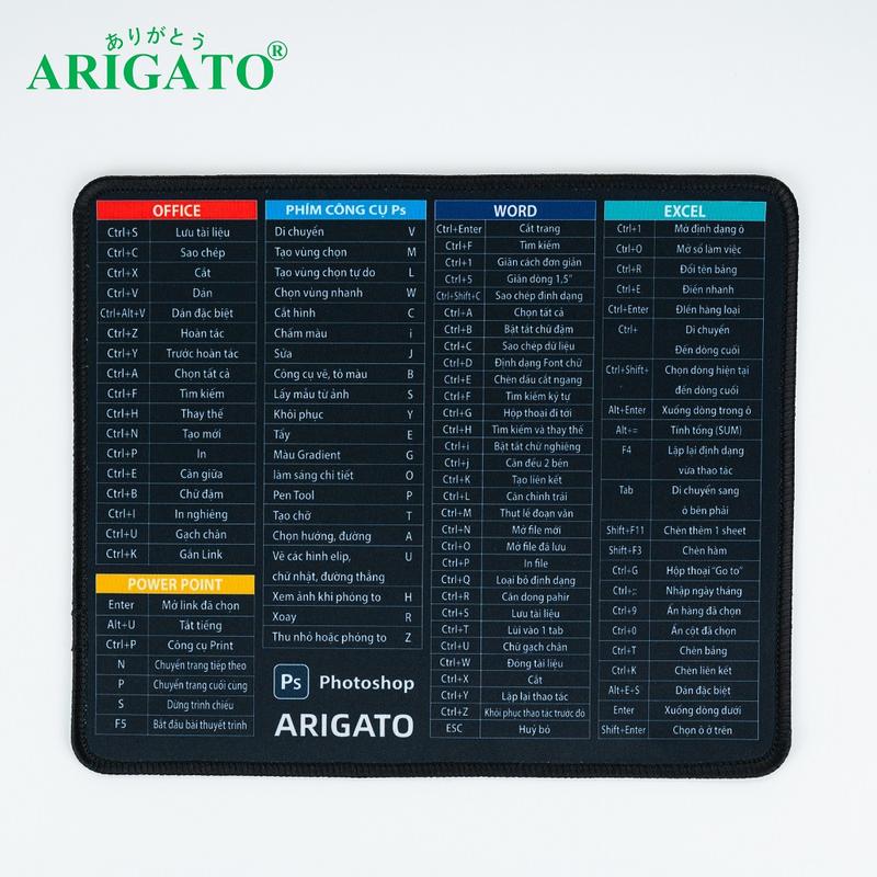 Lót chuột tấm lót chuột phím tắt cỡ 25x30cm bàn di công thức tin học Arigato