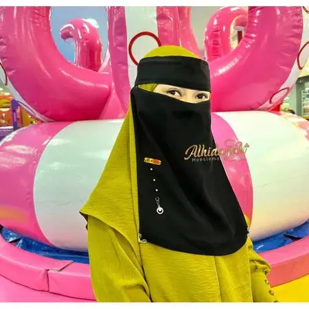 Niqob GANTUNG AKRILIK | Matt Sifon Silky dan Jettblack Premium | Niqab Bandana Cadar Wolfis Terbaru