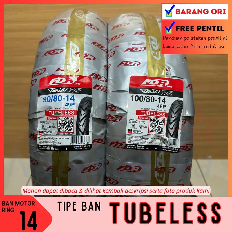 Paket Ban Motor FDR Genzi Pro 90/80&100/80-14 Tubeless (TL) Motor Metic 1