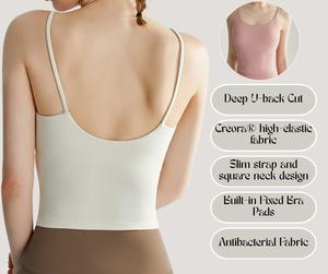 Women’s spaghetti strap yoga tank with built-in bra, shockproof support, and U-shaped back design[YA103]