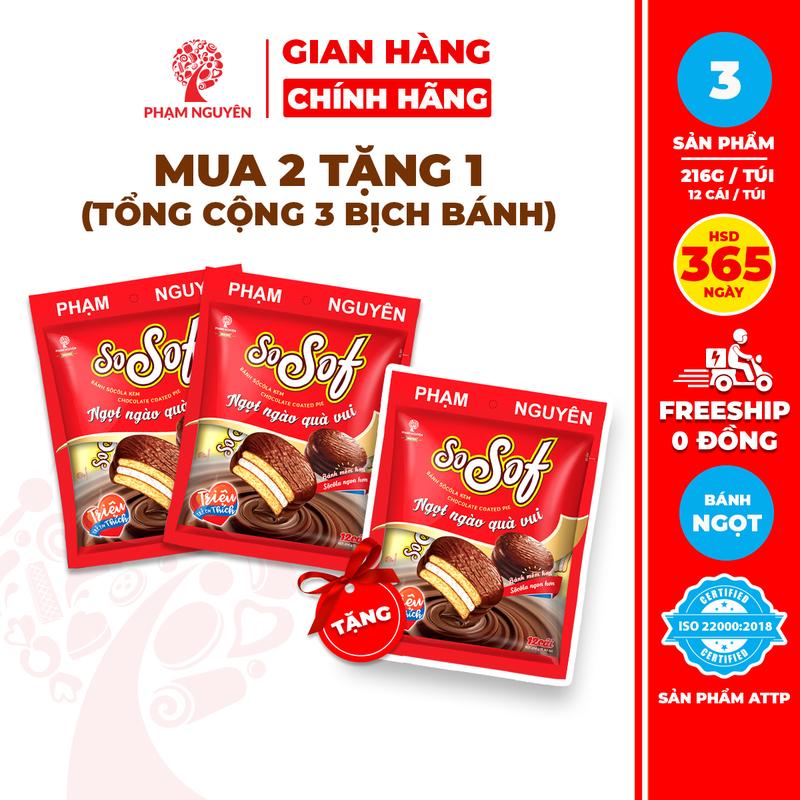 [MUA 2 TẶNG 1] Tổng cộng 3 túi Bánh phủ socola Choco PN SoSof 216g | Bánh ăn vặt Socola | Đồ ăn vặt | Snack Sô Cô La