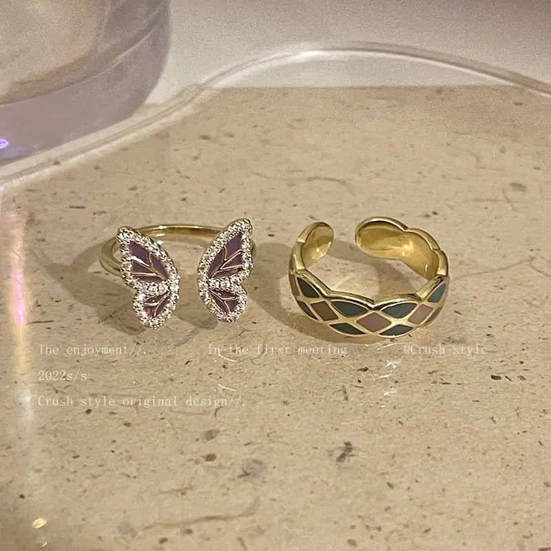 Cincin Alloy Desain Kupukupu Hias Opalberlian Imitasimutiara Wanita (TR - 007) 5