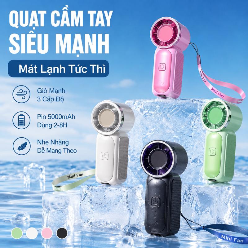 Quạt Mini Cầm Tay, Gió Mạnh, Sạc USB, Nhỏ Gọn, Tiện Lợi Mang Theo