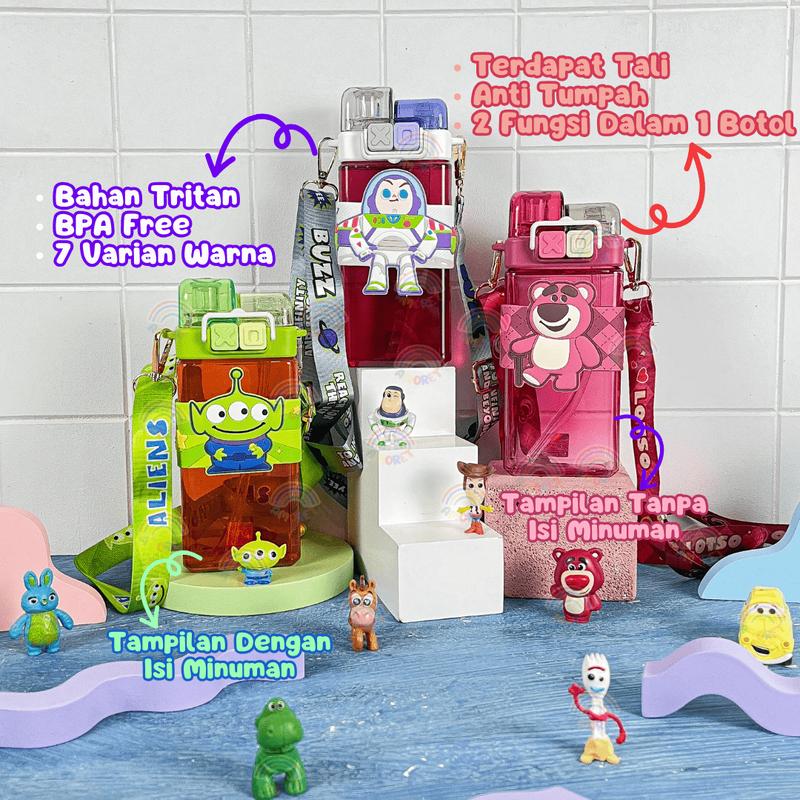 ￼Botol Minum Anak Sanrio 2in1 520ml Tritan Dual Fungsi Kuromi Melody Cinnamoroll BPA Free Sedotan Tali 1