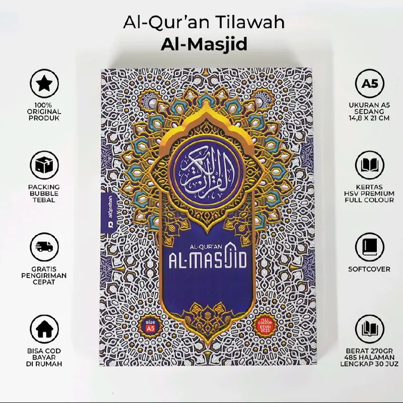 (3pcs) Al Qur'an Al Masjid | Spesial Wakaf | 1 Peket isi 3 Mushaf | Khat Bombay | 18 Baris | Al Qosbah | Quran 2