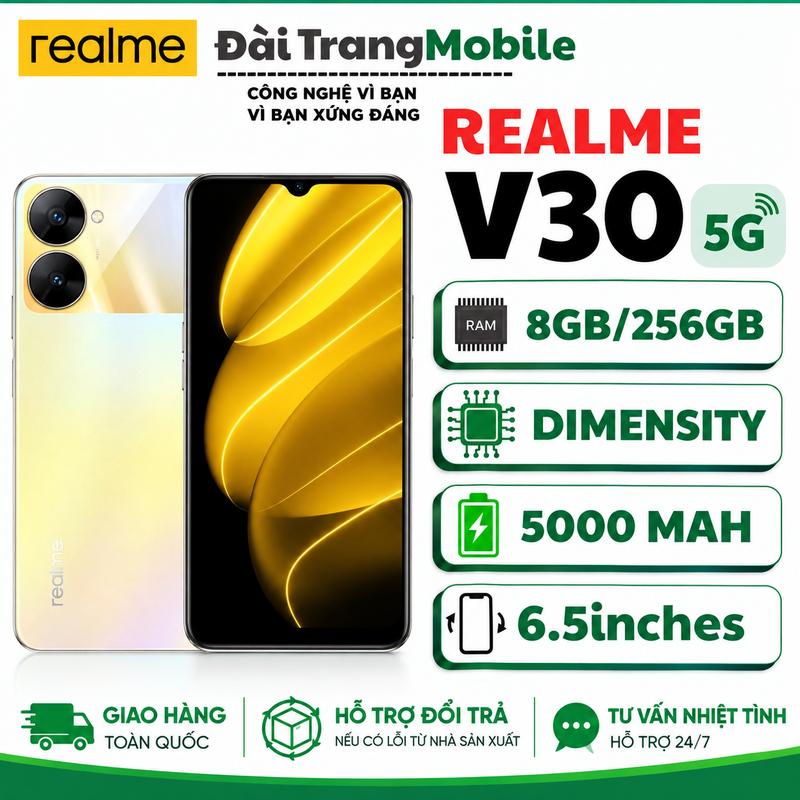 /2ND HAND/ Realme V30 5G - RAM 8GB/256GB Màn Hình 6.5 Inch Chip MediaTek Dimensity 700 5G Pin 5000mAh Camera 13MP