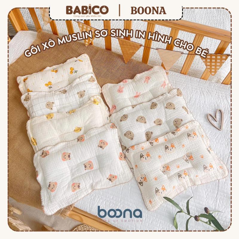Gối Xô Sơ Sinh Cho Bé Boona Vải sợi Muslin Cao Cấp Êm Ái, Thấm Hút Mồ Hôi Cho Bé Ngủ Ngon Gối Ngủ