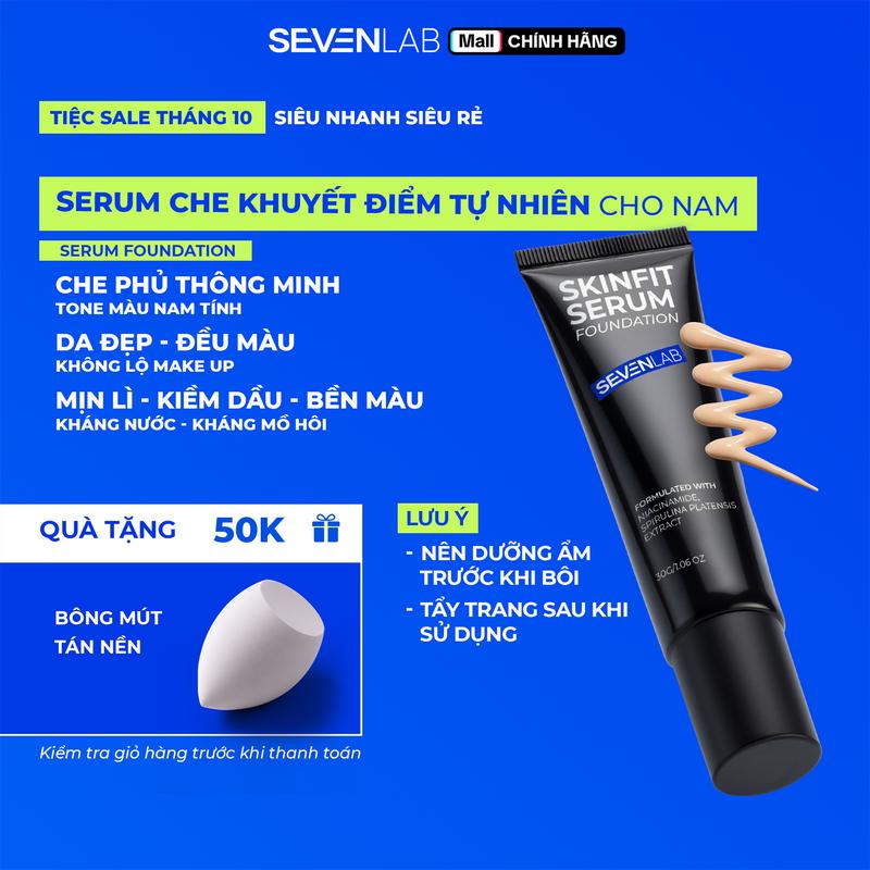 Serum Che Khuyết Điểm Cho Nam Siêu Tự Nhiên - Mịn Lì - Màu Natural - Hỗ Trợ Kiềm Dầu - Không Lộ Phấn - Không Bí Da SEVENLAB 30g - Chăm Sóc Da