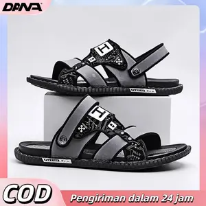 Sandal kulit pria selop size kekinian anti slip ringan Baru Sendal Pria Sandal Kulit Tahan Air Non-Slip Sol Karet Hitam Kasual