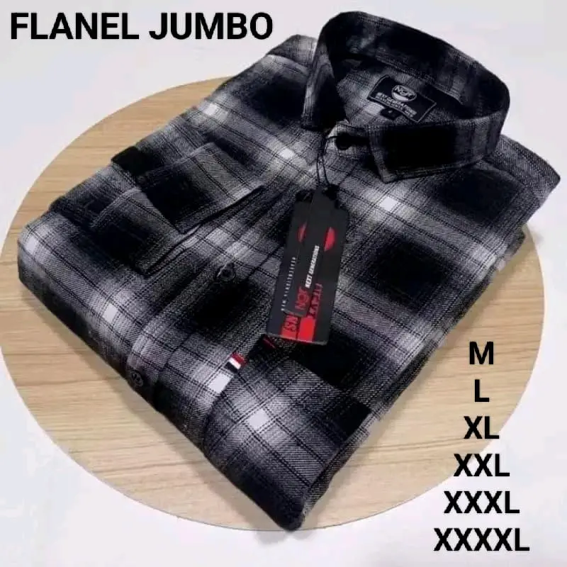 KEMEJA FLANEL MOTIF KOTAK KOTAK KOREAN HITAM  JUMBO XXL-XXXL-XXXXL LENGAN PANJANG PRIA WANITA HALUS LEMBUT TERLARIS Casual Nyaman  Oversize Distro