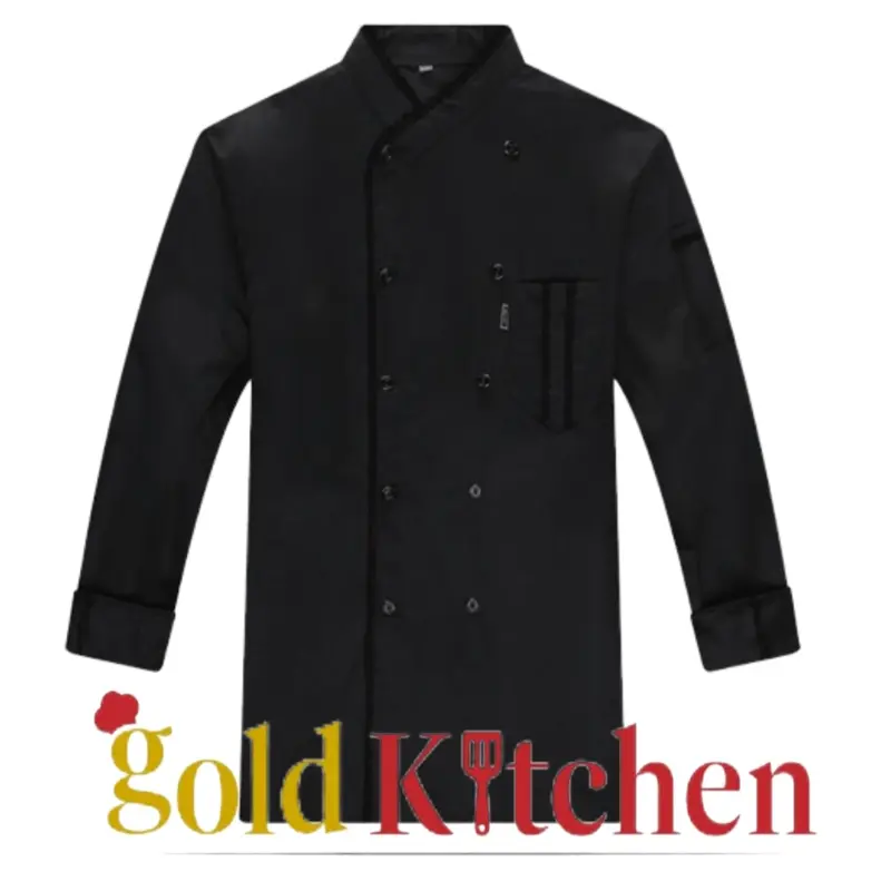 Baju Koki Chef Jacket Seragam Kerja Pria Wanita Lengan Panjang Pendek Model Mandarin Bahan Drill Merk Gold Kitchen Hitam Safety Bordir 7
