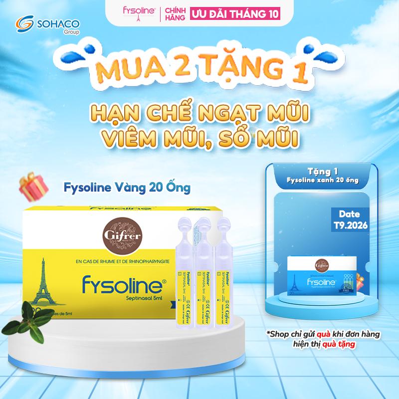 [Date T9/2026] Nước muối sinh lý Fysoline Septinasal Pháp hộp Vàng  20 ống x 5ml hỗ trợ giảm sổ mũi cho bé
