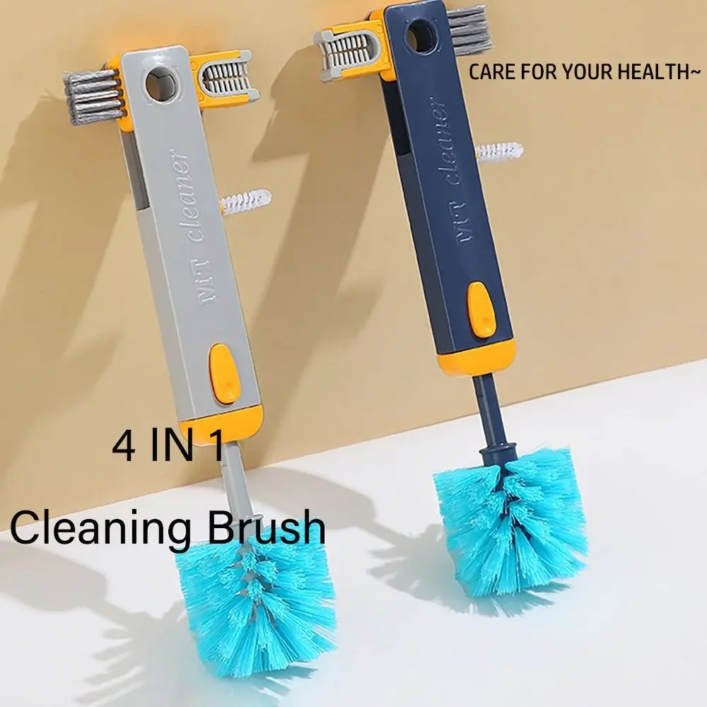 Creative 4-in-1 Cup Cleaning Brush Stretchable Handle U Shape Silicon Brush Water Bottles Cleaner Multi-functional Bottle Gap Cleaner Brush for Glass Milk Bottles