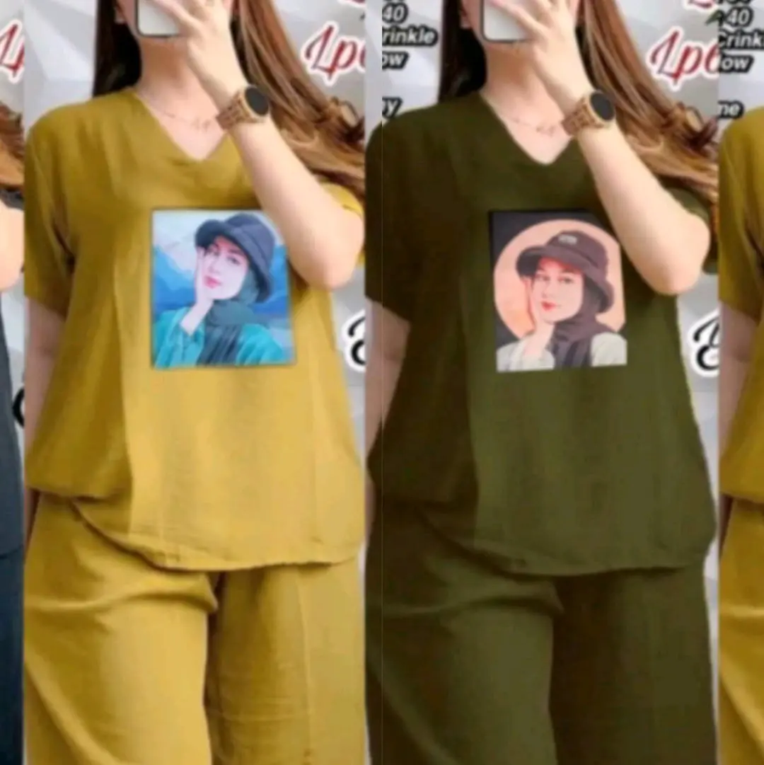 setelan lengan pendek setelan santai setelan wanita dewasa Katun Lembut Nyaman Sablon Baju Celana
