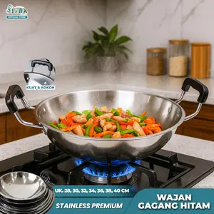 SINDA Wajan Stainless 555 Dengan 7 Ukuran Dengan Pegangan Plastik Kuali Premium Tebal Anti Lengket Cocok Untuk Rumah Tangga Restoran Nasi Goreng
