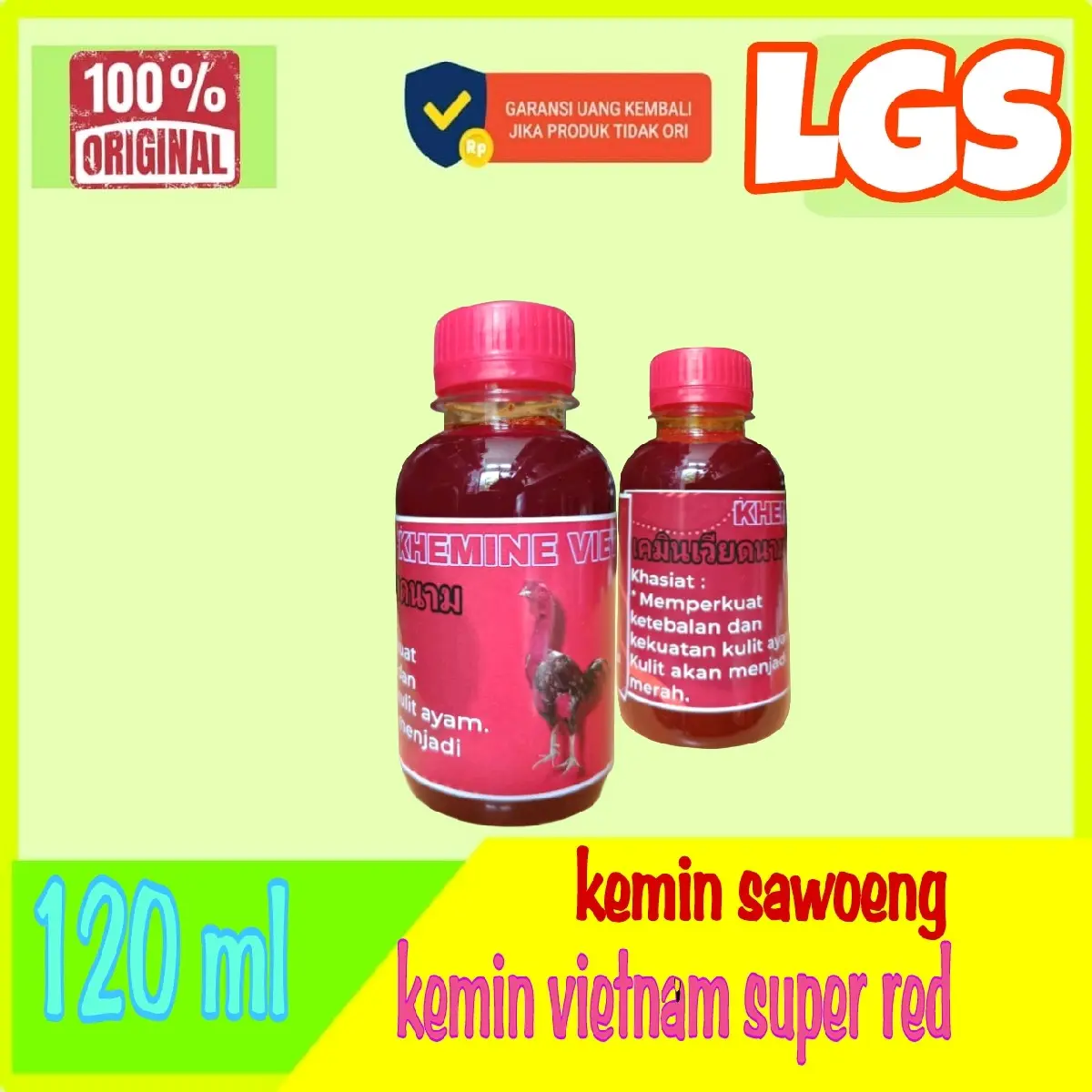 1 BOTOL GETAH GAMBIR BIRU HIJAU BEDAK SEPUH KEMIN SAWOENG PENGERAS SISIK KAKI JALU AYAM