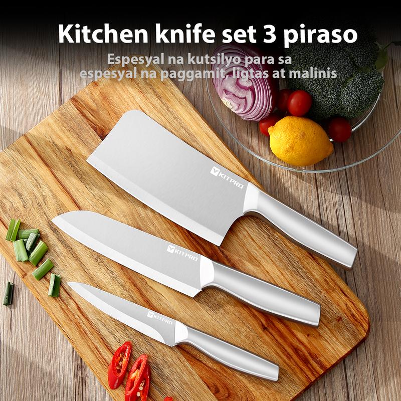 Kitchen stainless steel three-piece set includes bones knife, chef's knife and fruit knife