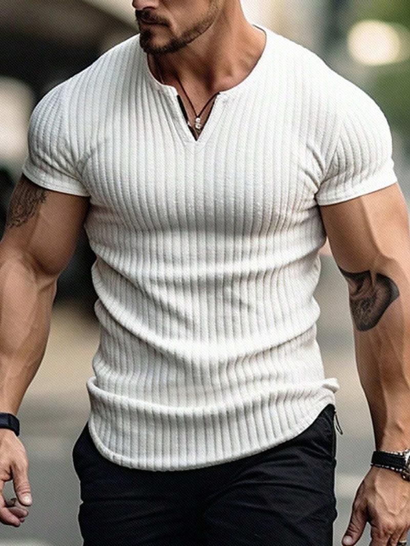 Product Introduction of Men's Vertical Striped V-Neck T-Shirt Pocket Solid Color Casual Fashion Teen, Quick Dry, Breathable and Wearable on Hot Days, Solid Color T-Shirt Sophisticated and Simple 1