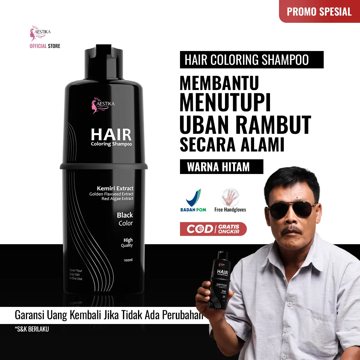 [Promo Spesial] Aestika Black Shampo penghitam rambut beruban - Black hair coloring shampoo, Menghitamkan rambut, Menghitamkan uban, Warna Tahan Lama Extract