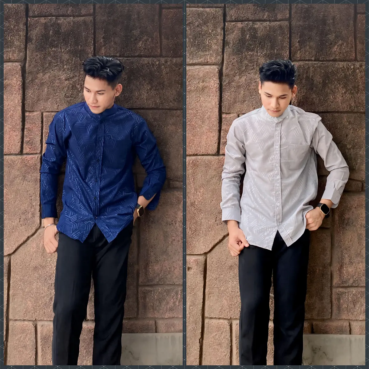 Kemeja Koko Muslim Sultan Motif Embos Lengan Panjang