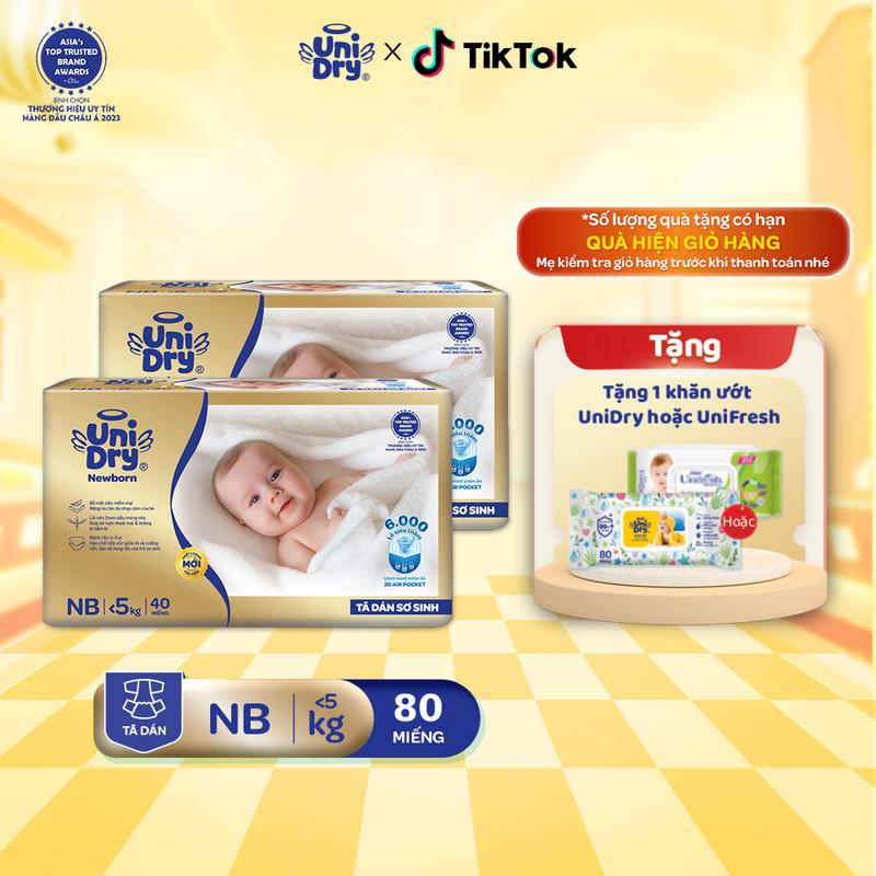 Combo 2 tã dán sơ sinh UniDry Supreme siêu mỏng chỉ 2mm - NB40 Cho Bé