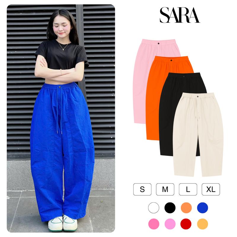  SARA  Quần Harem Dáng Rộng Vintage Nhật Bản Lưng Chun Nam Nữ Đen Women Men Pants Summer 2025 mã: TD062 