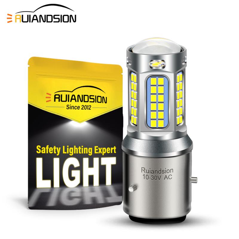 RUIANDSION – Phare Avant De Moto Avec Ampoule Led BA21D 5730 26smd Faisceau Haut Bas 6v 12v