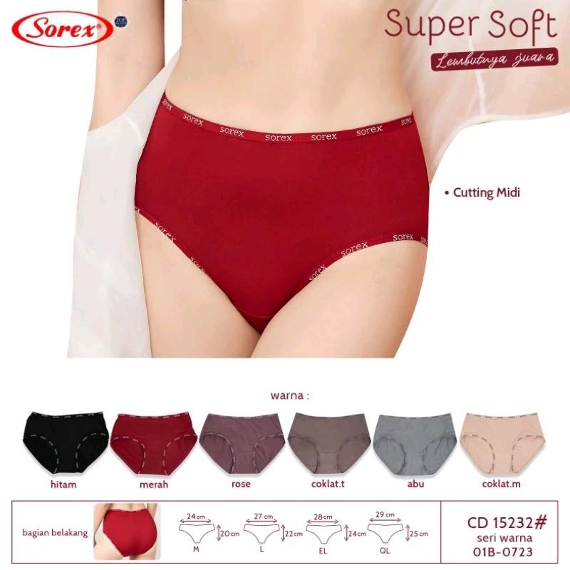 3pcs CD Sorex 15232 Celana Dalam Wanita Super Soft Midi Lembut Nyaman Katun Basic Karet 8