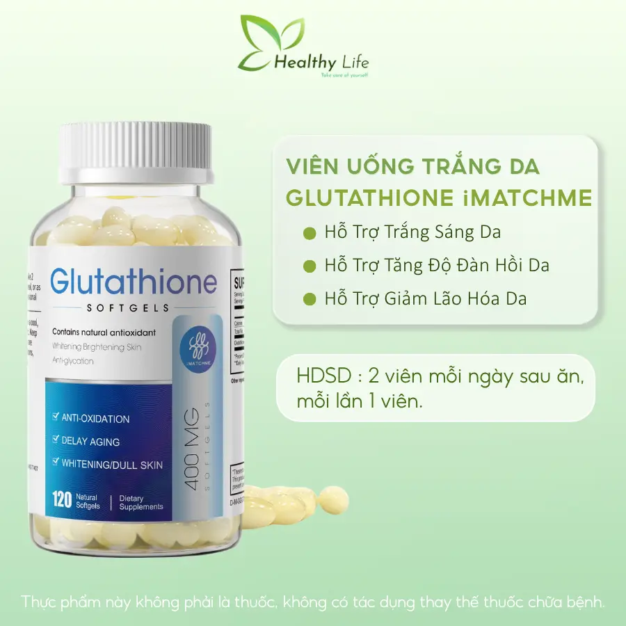 [CHÍNH HÃNG] Viên Uống Glutathione iMATCHME Hỗ Trợ Trắng Sáng Da, Mờ Thâm Nám Sạm, Chống Lão Hóa Da, Thanh Lọc Cơ Thể 120 Viên