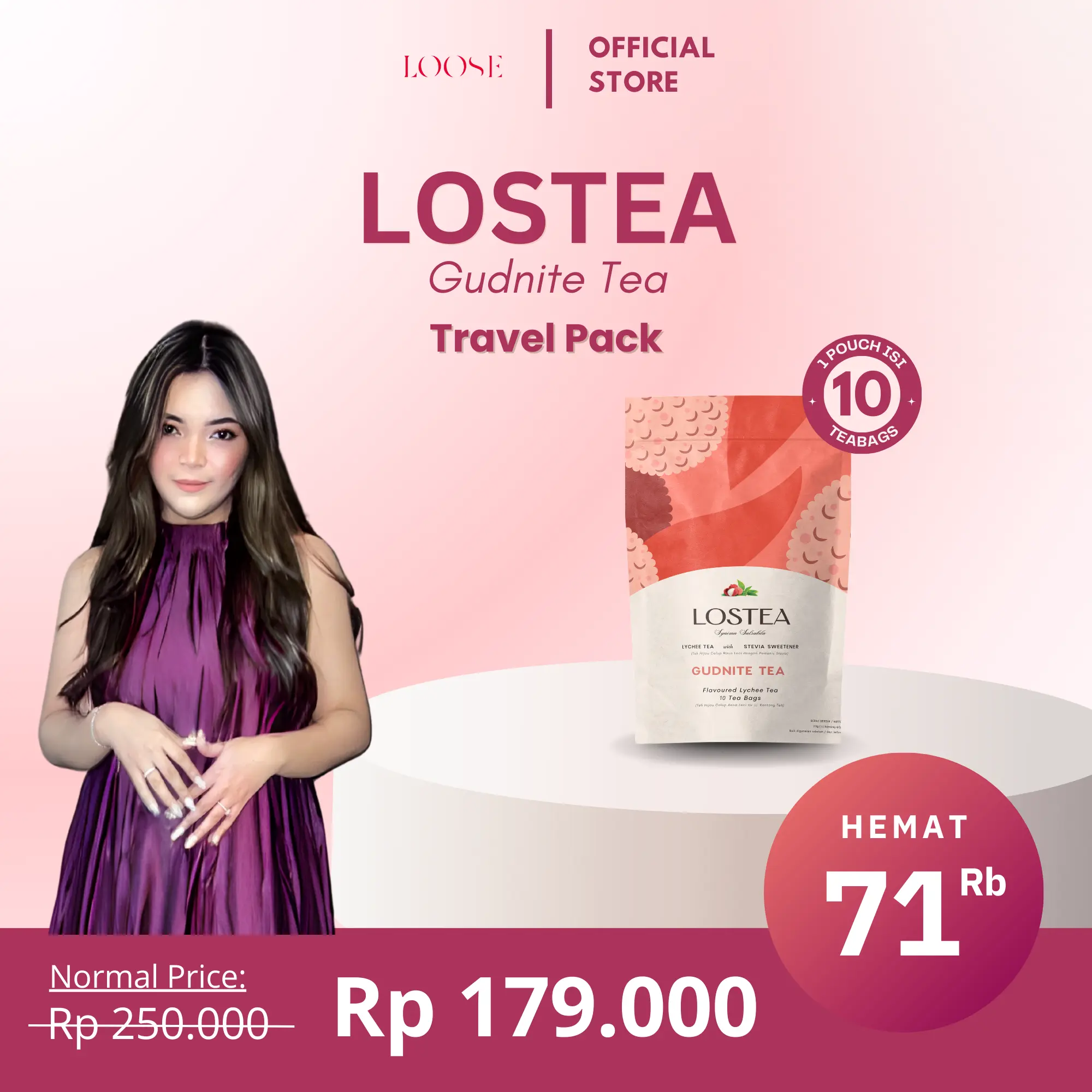 Loose Beauty - LOSTEA x SYAIMA SALSABILA 10 Days Premium Lychee Tea For Detox With Stevia Sweetener