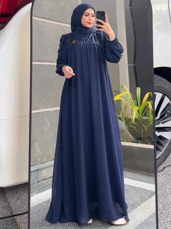 Gamis AMAYA SET JILBAB Dress Remaja Kekinian Maxi Dres Ceruty Mix Brukat Spangle Payet Import Dress Pesta Termurah Kerja Muslim Wanita Kondangan Lebaran Mewah 6