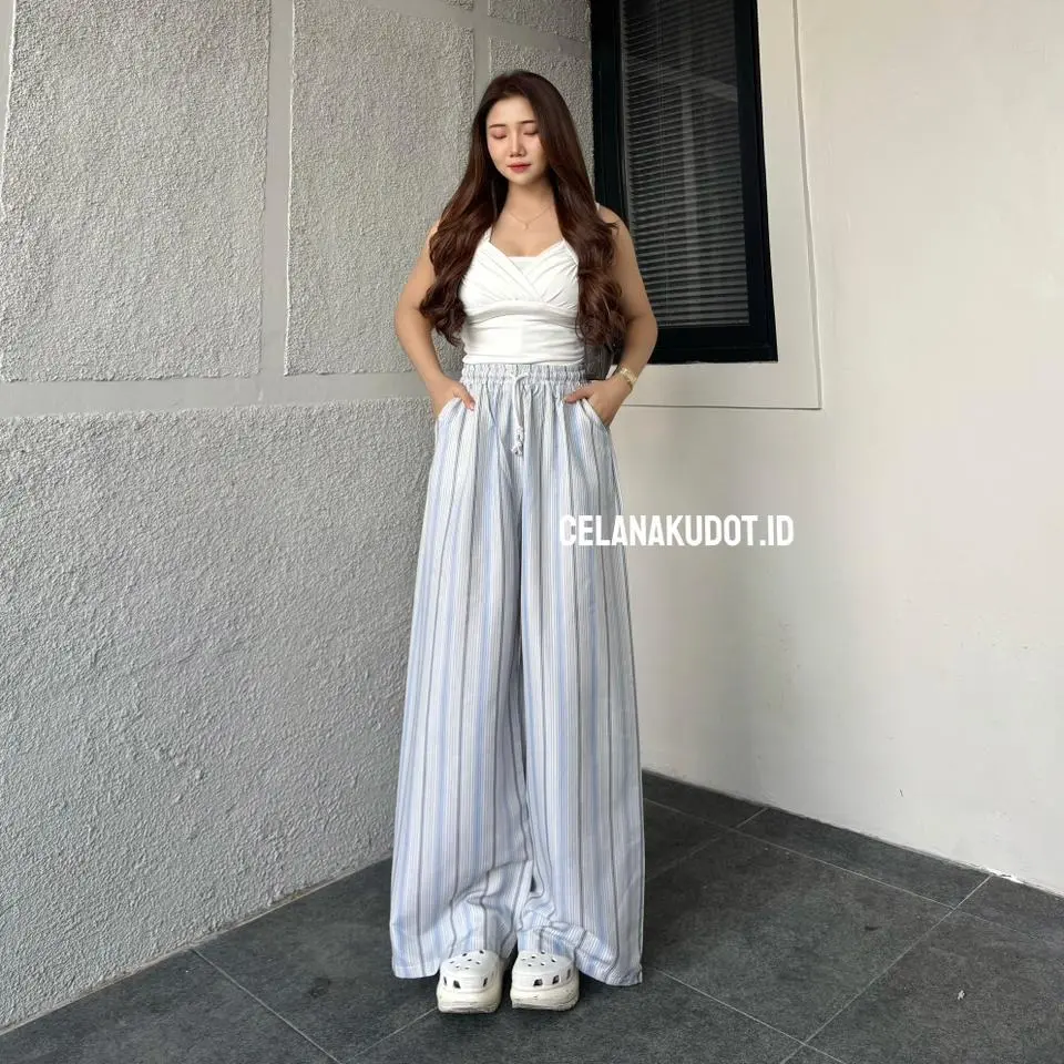 Celanakudot - Everyday Pants - Strip Pants - Celana Panjang Wanita Baggy Kantor Kuliah - Kulot Pinstripe - Celana Formal Casual Wanita Loose Basic