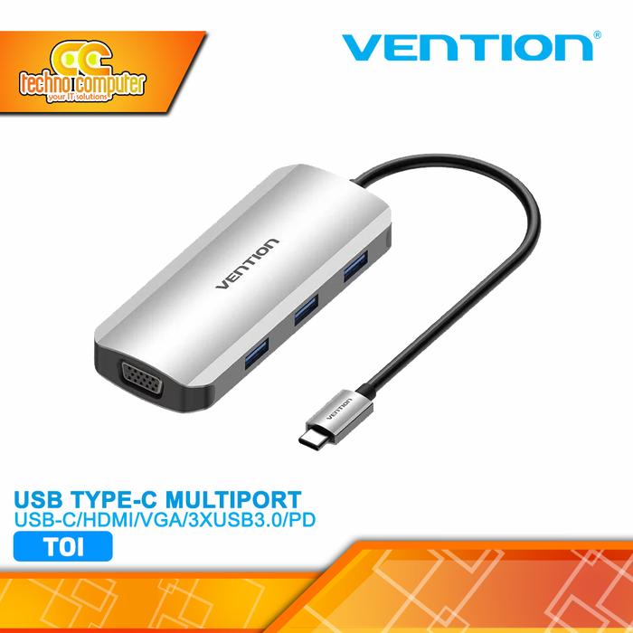 Gambar VENTION Multiport 6-in-1 Docking Station VGA HDMI USB 3.0 Metal Body USB Type-C - TOIHB dari Techno Computer Bali Kota Denpasar Tokopedia