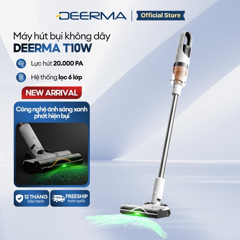 Máy hút bụi không dây Deerma T10W với lực hút mạnh 20.000pa kèm ánh sáng xanh thông minh - Bảo hành 12 tháng