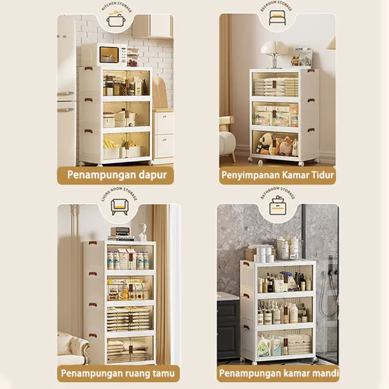 CUBBIE Lemari Lipat Plastik 2-5 Tingkat/Roda 360° Lemari plastik susun/kitchen Organizer box/Pintu Magnet Mainan Storage Box Serbaguna/Lemari Pakaian Plastik Ekstra besar Furniture/lemari plastik 4 susun jumb/lemari plastik model baru 2025 8