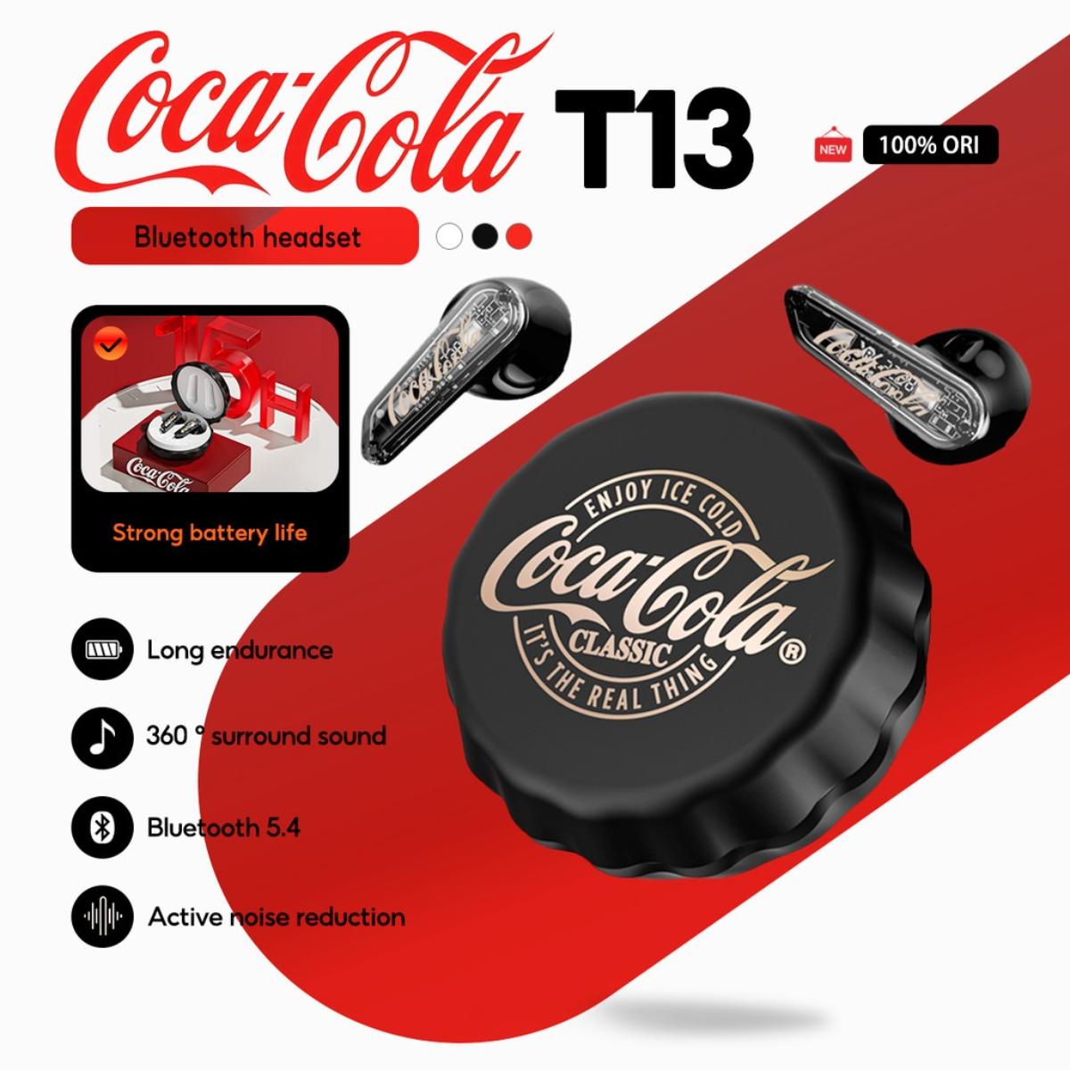 Coca-Cola T13 หูฟังบลูทูธ ไร้สาย แบบ Semi-In Ear ไดรเวอร์ 13มม. ENC ลดเสียงรบกวน Bluetooth 5.4 ใช้งา