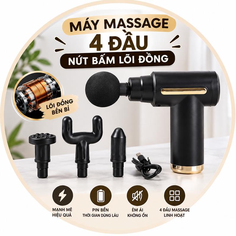 Máy Massage Cầm Tay 4 Đầu 6 Chế Độ – Massage Mini Thư Giãn Cơ Bắp, Sạc USB