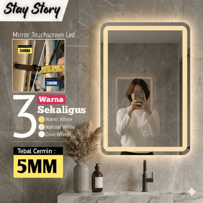 Promo Cermin LED Kamar Mandi Kotak – Smart LED Mirror | 3 Warna ...