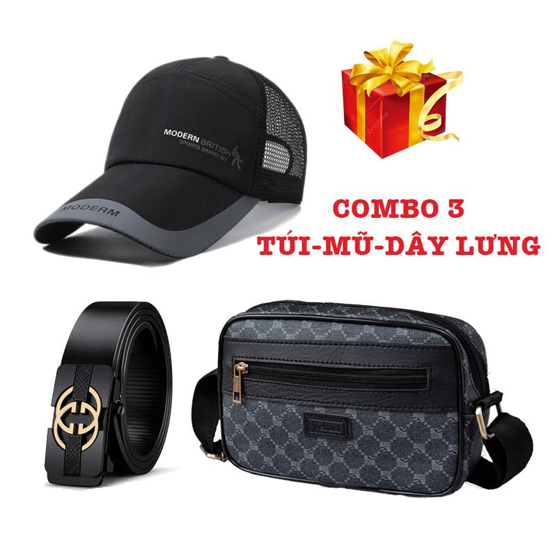 COMBO 3 Túi đeo chéo dáng đứng hoặc dáng ngang Veluci cao cấp mũ nam và thắt lưng thời trang 30M2G