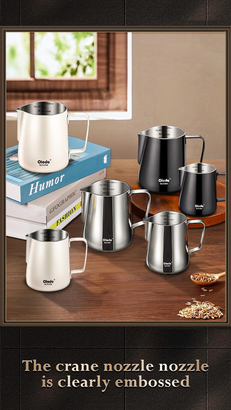 Product Introduction of Italian style stainless steel milk foam cup with handle and pointed mouth, milk tank, flower pot, professional coffee flower cup Tea 4